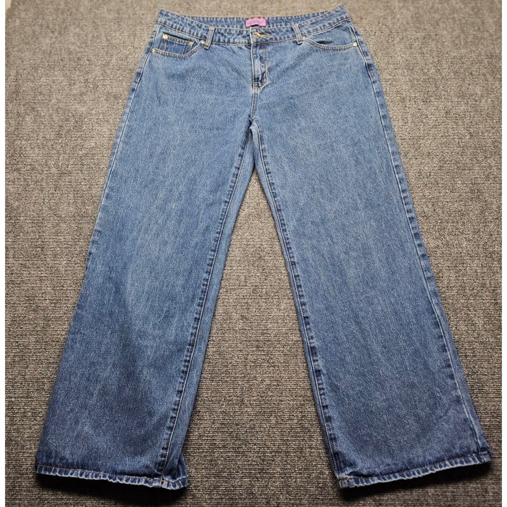 Edikted Wide Leg Baggy Jeans Medium Wash Blue Denim 100% Cotton Relaxed Fit